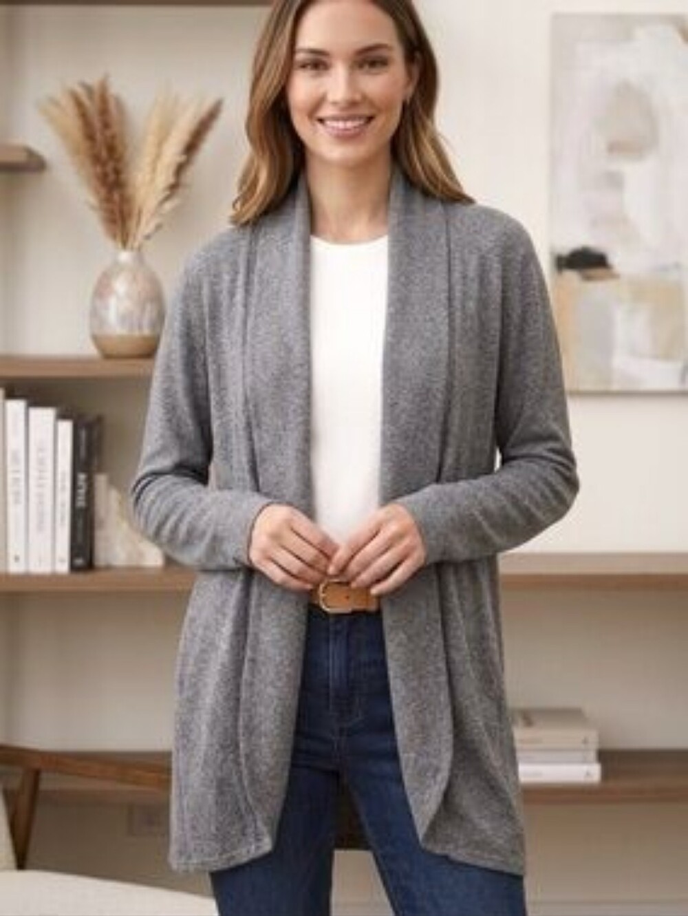 Cozy Open-Front Gray Women's Sweater Cardigan